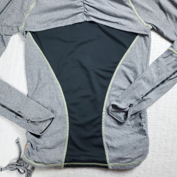 LUCY Gray Dashing Stripe Long Sleeve Ruched Side Ties Athletic Activewear Top XS - Picture 5 of 10
